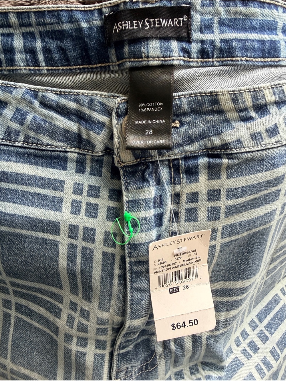 Ashley Stewart Women’s Plaid Pattern Blue Jeans - 28